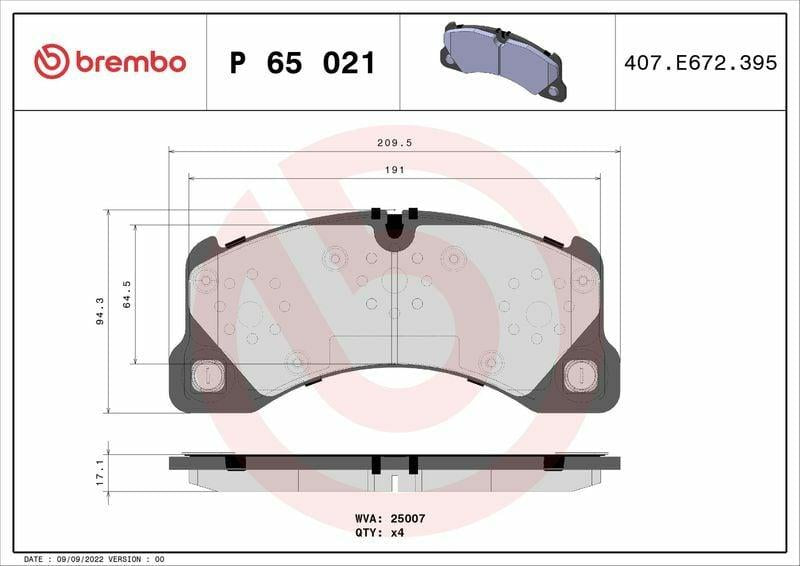 Brembo Front Brake Pad P65021 - 17mm Thick for Porsche Cayenne Macan Panamera — Brake Pads