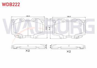 WALBURG WDB222 Brake Pad Front with Wear Indicator Toyota HI-Lux Pick Up 2.5 D 1983-2005 / 2.5 D-4D 1983-2005 / — Brake Pads