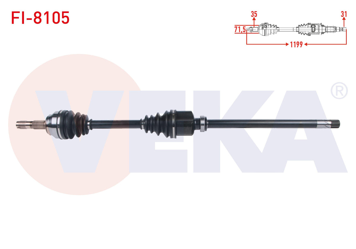 Veka FI-8105 Complete Axle Right Front Length 1199mm Fiat Ducato 3.0 Mjt A-T / M-T 2006-2014 / Cit — Axles, CV Joints & Boots