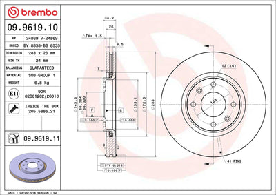 Brembo 09.9619.11 Brake Disc Front UV Coated Opel — Brake Rotors & Drums
