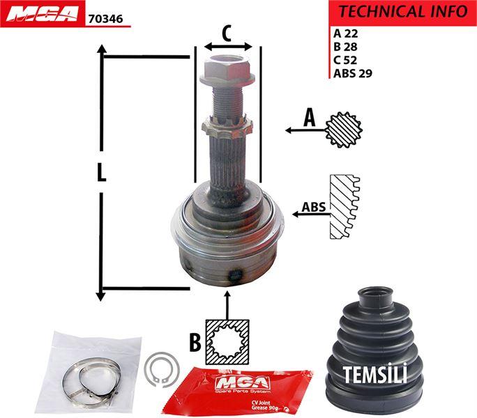 MGA 70346 CV Joint Outer ABS Equipped (Opel: Corsa C 1.3 B Combo 93-Tigra 1.4 94 / Meriva 03 -) 22 — Axles, CV Joints & Boots