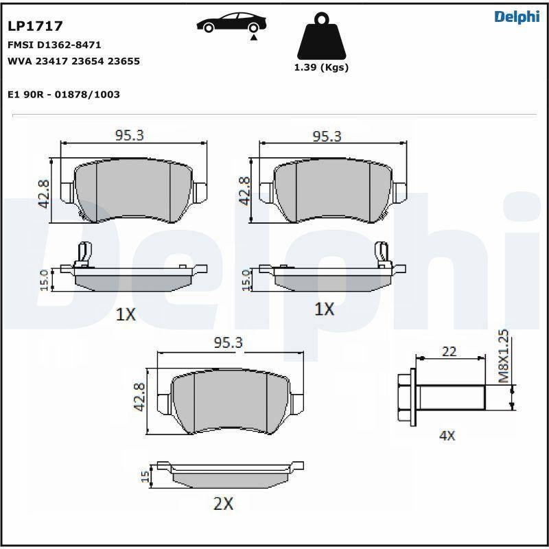Delphi LP1717 Rear Brake Pads - Low-Metallic Material