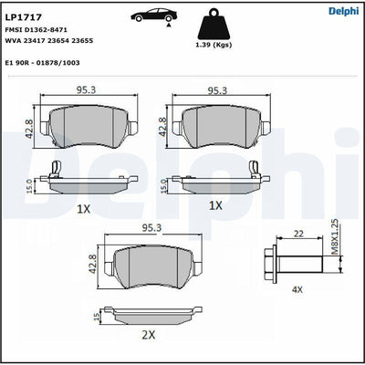 Delphi LP1717 Rear Brake Pads Low Metallic Material 95.4mm Width