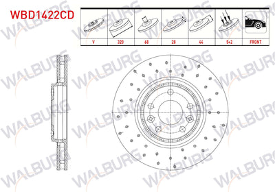 WALBURG WBD1422CD Brake Disc Front Air Coated Performance Drilled 5 Bjn 320X28x68x44 Renault Megane IV — Brake Rotors & Drums