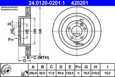 ATE 24.0120-0201.1 Brake Disc Rear Land Rover Range Rover Discovery III-Sport 2004-2013 350 Diameter — Brake Rotors & Drums