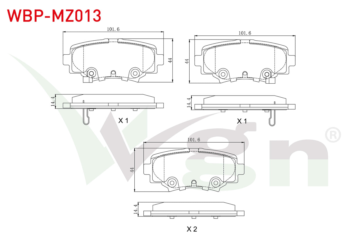 WGN WBP-MZ013 Brake Pad Rear with Wear Indicator 13.8mm Mazda 3 (Bm) Skyactıve G100-G120-G165-D150 2013 — Brake Pads