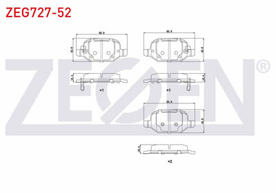 Zegen ZEG727-52 Brake Pad Rear Fiat 500L 1.6 Mjt 2012-/ 500L 1.3 Mjt 2012-/ 500L 0.9 2012-/ 500L 1.4 2012 — Brake Pads