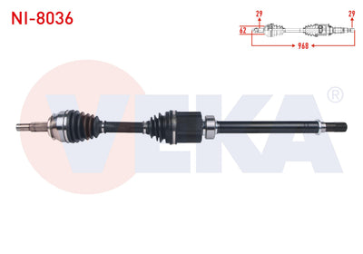 Veka NI-8036 Complete Axle Right Front Length 968mm Nissan Qashqai (J11) 1.6 dCi A-T 2014-/ Renaul — Axles, CV Joints & Boots