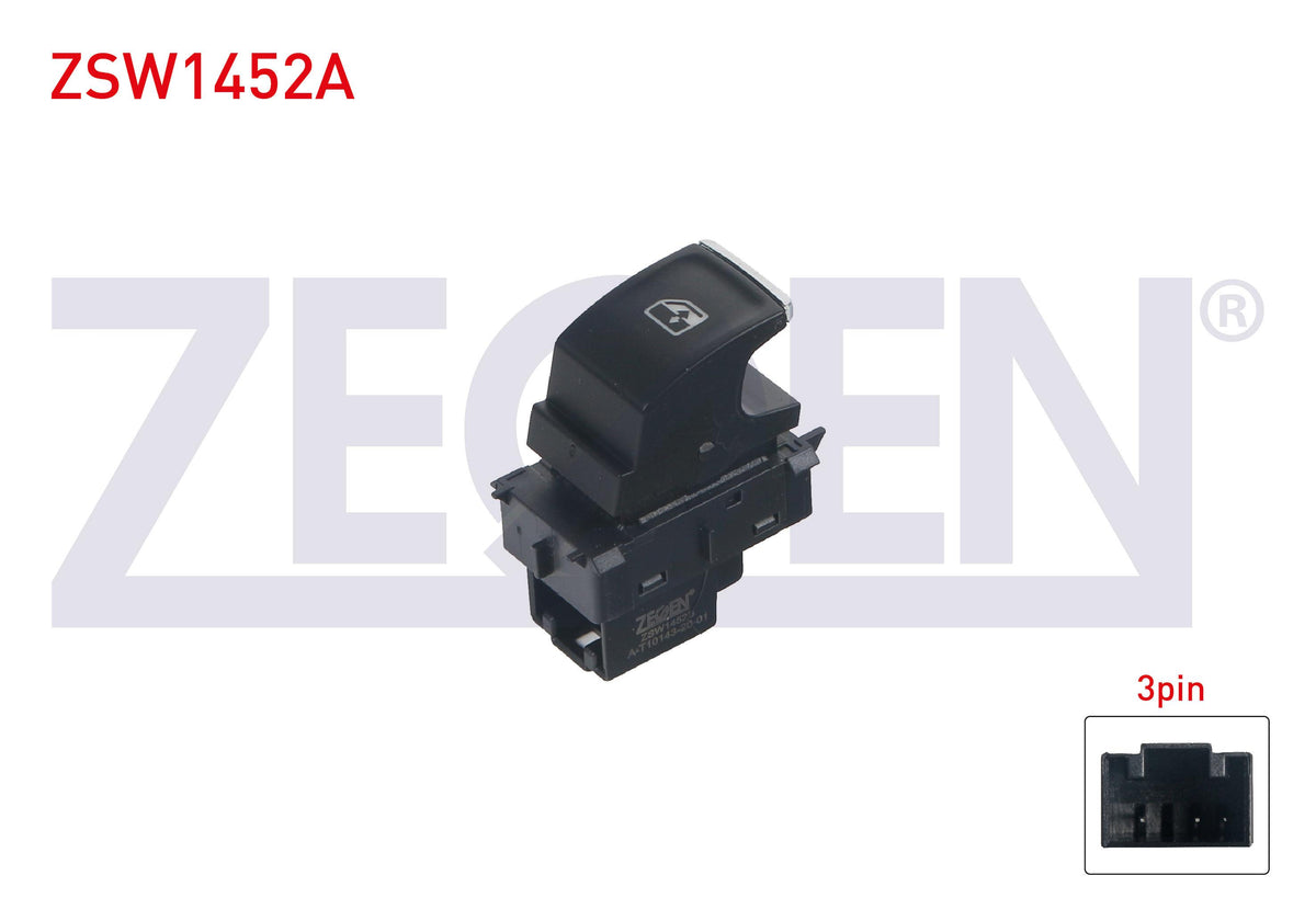 Zegen ZSW1452A Glass Release Switch Single Chrome Red Light 3 Pin Golf VII-Passat-Polo-Tiguan-Touran-Supe — Switches & Relays