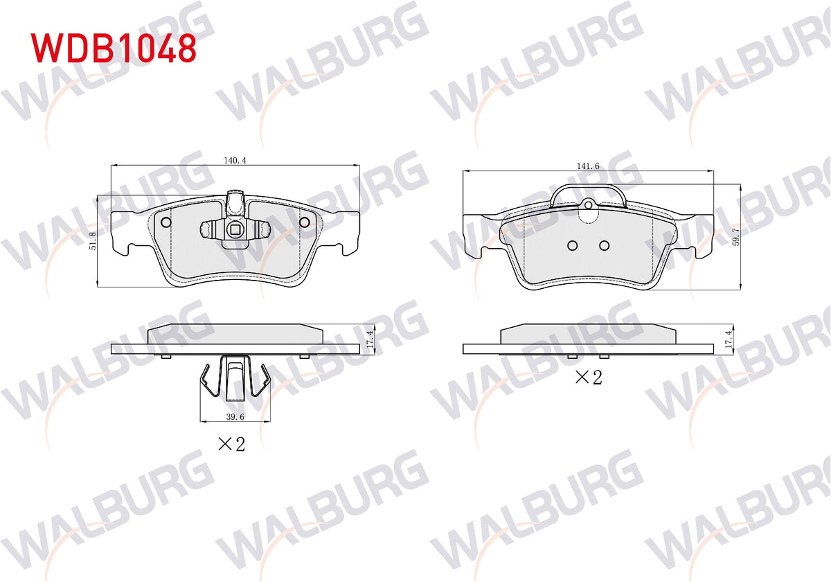 WALBURG WDB1048 Brake Pad Rear Mercedes Ml 2005-/ R Series (W251,V251) R 320 CDI 2006-/ R Series (W251,V251) R 350 2006-/ R Series (W251,V251) R 500 2006
