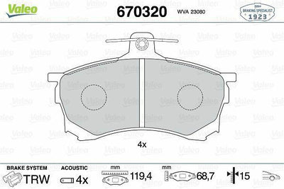 VALEO Brake Pad Set for 1995-1999 Carisma 1.6 - Front Axle Disc Brake — Brake Pads