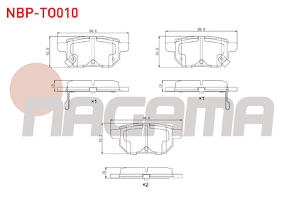 NAGAMA NBP-TO010 Brake Pad Rear Toyota Corolla (E15_) 1.6 Vvt-I 2007-2012 / Auris (Zre15) 1.6 Vvt-I 2007-2012 / — Brake Pads