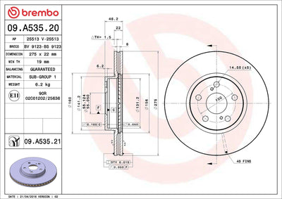 Brembo 09.A535.21 Brake Disc Front UV Coated Toyota — Brake Rotors & Drums