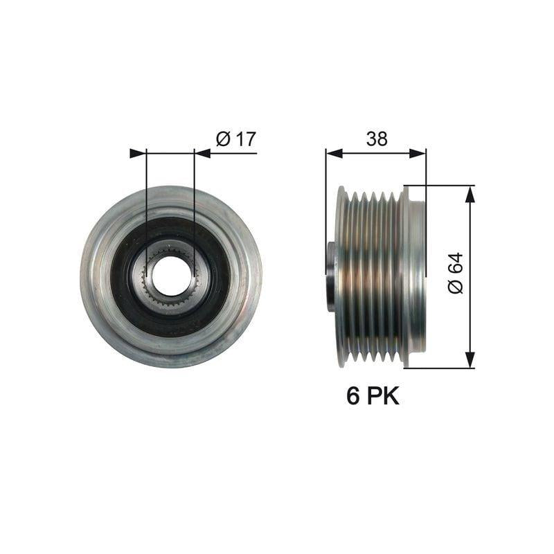gates oap7165 alternator pulley front view, gates oap7165 alternator pulley technical specifications, gates oap7165 installed on sportage GATES OAP7165 Alternator Pulley - 10-Ix35 for Sportage 2.0 CVT 4WD | 64mm Outer Diameter GATES OAP7165 Alternator Pulley for Sportage 2.0 CVT gates, alternator-pulley, sportage-parts, car-repair, auto-parts, mechanics-tools, vehicle-maintenance, car-owners, engine-parts, ai-generated