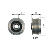 gates oap7165 alternator pulley front view, gates oap7165 alternator pulley technical specifications, gates oap7165 installed on sportage GATES OAP7165 Alternator Pulley - 10-Ix35 for Sportage 2.0 CVT 4WD | 64mm Outer Diameter GATES OAP7165 Alternator Pulley for Sportage 2.0 CVT gates, alternator-pulley, sportage-parts, car-repair, auto-parts, mechanics-tools, vehicle-maintenance, car-owners, engine-parts, ai-generated