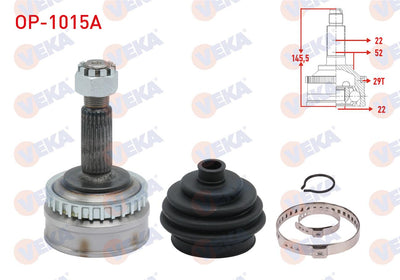 Veka OP-1015A CV Joint Left-Right Front Outer Opel Vectra A 1.6 with ABS 29 Outer 22X22x52 Length — Axles, CV Joints & Boots
