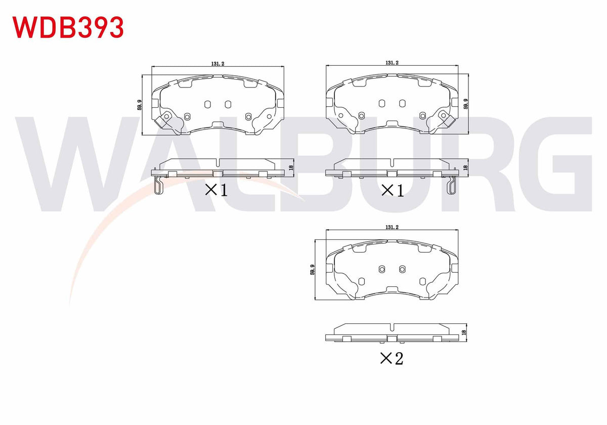 WALBURG WDB393 Brake Pad Front with Wear Indicator Chery Tiggo 7 Pro 23-/ Sonata IV 2.0i 01-04 / Sonata IV 2.7i — Brake Pads