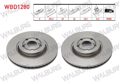 WALBURG WBD1280 Brake Disc Front Air 5 Bjn 294,9X26x55x49,2 Toyota Avensis (T25) 2.0 D-4D 2003-2008 — Brake Rotors & Drums