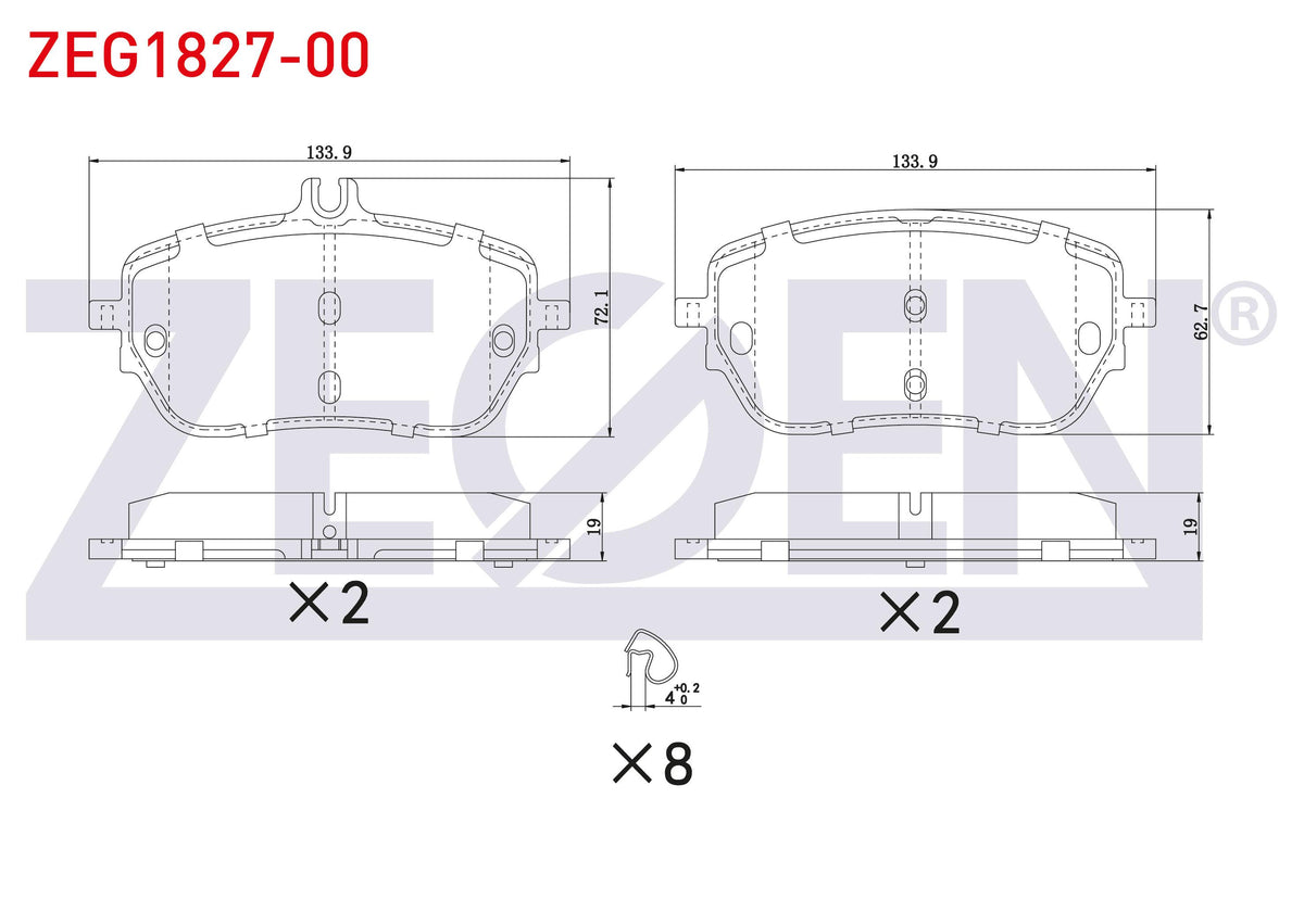 Zegen ZEG1827-00 Brake Pad Front Mercedes A 180 D-200 (W177) 2018-/ CLA 18 D-200 (C118) 2019 — Brake Pads