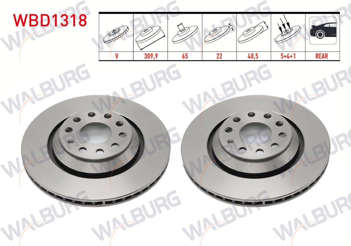 WALBURG WBD1318 Brake Disc Rear Air 5 Bjn 309,9X22x65x48 — Brake Rotors & Drums