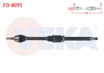 Veka FD-8095 Complete Axle Right Front Length 981mm Ford Transit Connect 1.6 TDCi 5 M-T Dv6 2013-/ — Axles, CV Joints & Boots