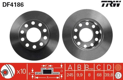 TRW DF4186 Brake Disc Rear Audi A4 00-09 Seat Exeo 09-14 245mm — Brake Rotors & Drums