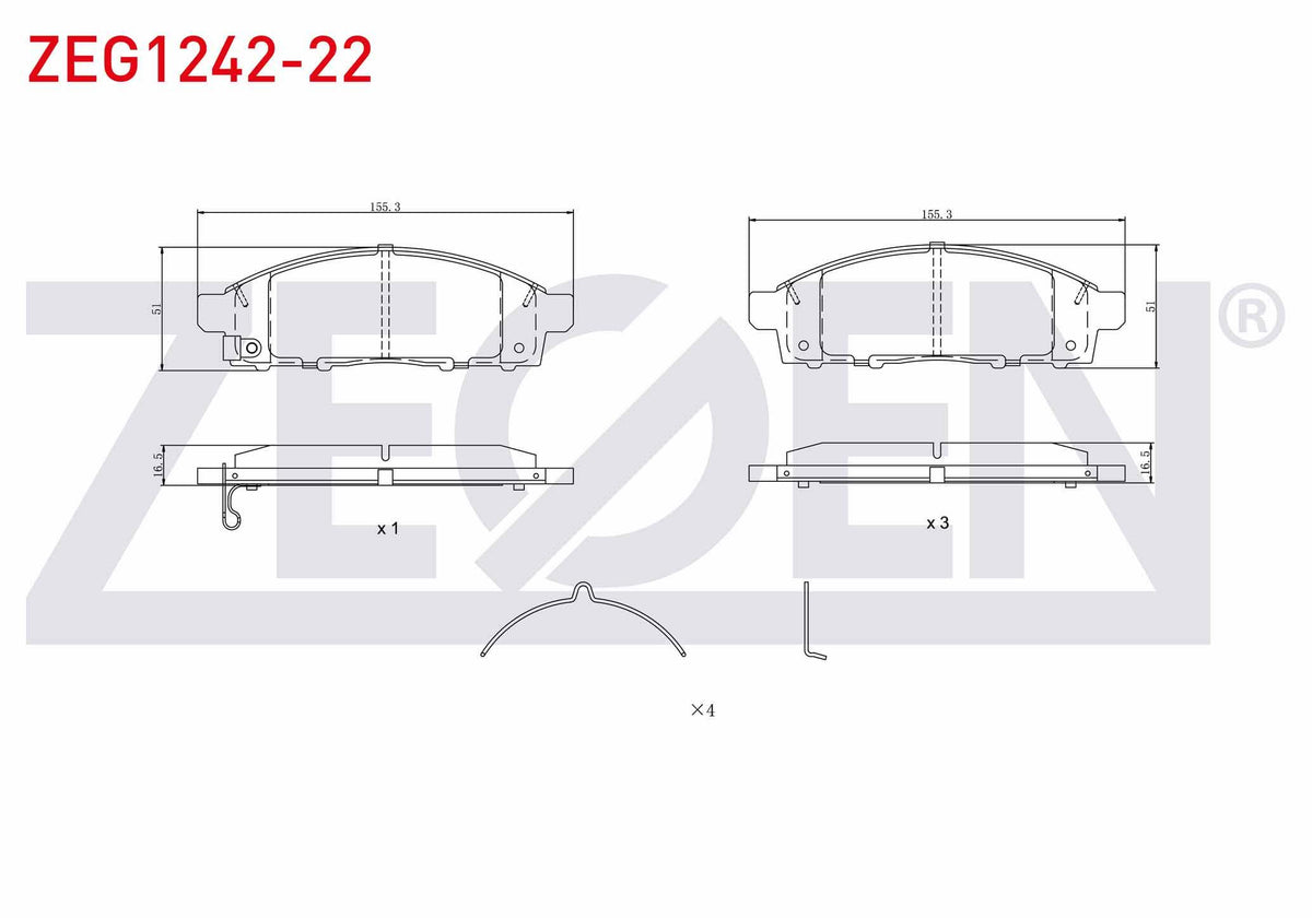 Zegen ZEG1242-22 Brake Pad Front with Wear Indicator Cable Drilled Mitsubishi L 200 2.4 DI-D 2015-/ Fiat Fullbac — Brake Pads