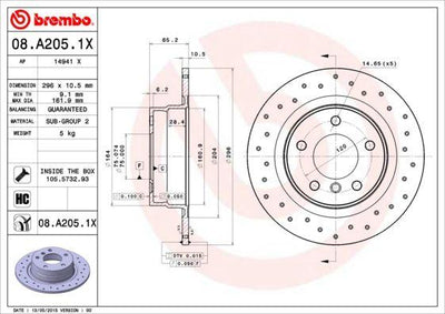 Brembo 08.A205.1X Brake Disc Rear Drilled BMW E81/E82/E87/E90/E92 04-14 — Brake Rotors & Drums