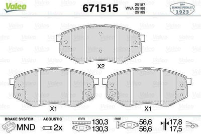 VALEO Front Brake Pads - Durable Braking Performance for Hyundai Ix20 2010- & Soul II 2014-