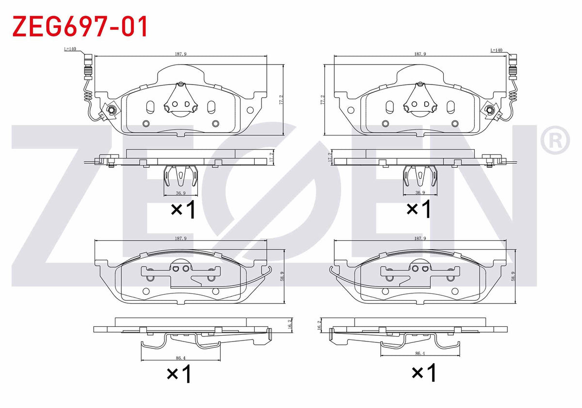 Zegen ZEG697-01 Brake Pad Front with Connector Mercedes M Class (W163) Ml 270 CDI 1998-2005 / M Series (W163) Ml — Brake Pads