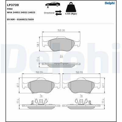 Delphi LP3739 Front Brake Pad Yaris Vvt I 06>11 Yaris Hybrid 11> — Brake Pads