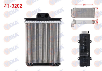 Veka 41-3202 Heater Core Mechanical Opel Vectra B 1.6i with A/C Borusuz 1995-2003 — Heater & Blower