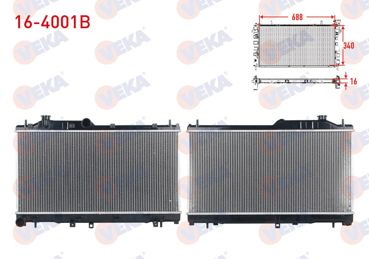 Veka 16-4001B Su Radiator Brazing Subaru Forester 2.0 4X4 M-T 2008-2013 / Impreza 1.5-1.5 4X4 M-T 2008-/ Legacy IV 2.0i 4X4 A-T / M-T 2003-2009 / Xv 1.6i 4X4 M-T 2012