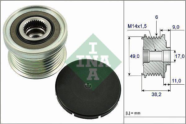 bmw-116i-alternator-pulley-front-view, bmw-116i-alternator-pulley-side-view INA Alternator Pulley for BMW F20 116i - Compatible with N13 Engine | 170 A INA Alternator Pulley for BMW 116i | 170 A ina, bmw, alternator-pulley, car-parts, bmw-f20, 4-cylinder-n13, 170a, auto-accessories, car-owners, ai-generated