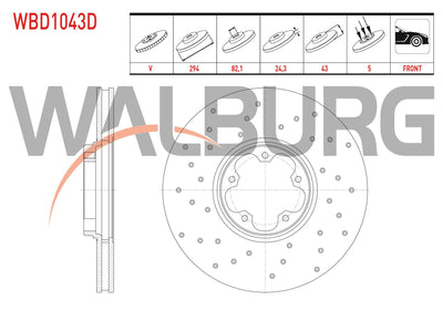 WALBURG WBD1043D Brake Disc Front Air Performance Drilled 5 Bjn 294X24,3X82,1X43 Ford Transit 2.4 TDCi Rear Wheel Drive 2000-2006 / Transit 2.0 DI 2000-2006 / Transit (V184) 2.3 16V 2000-2006 /