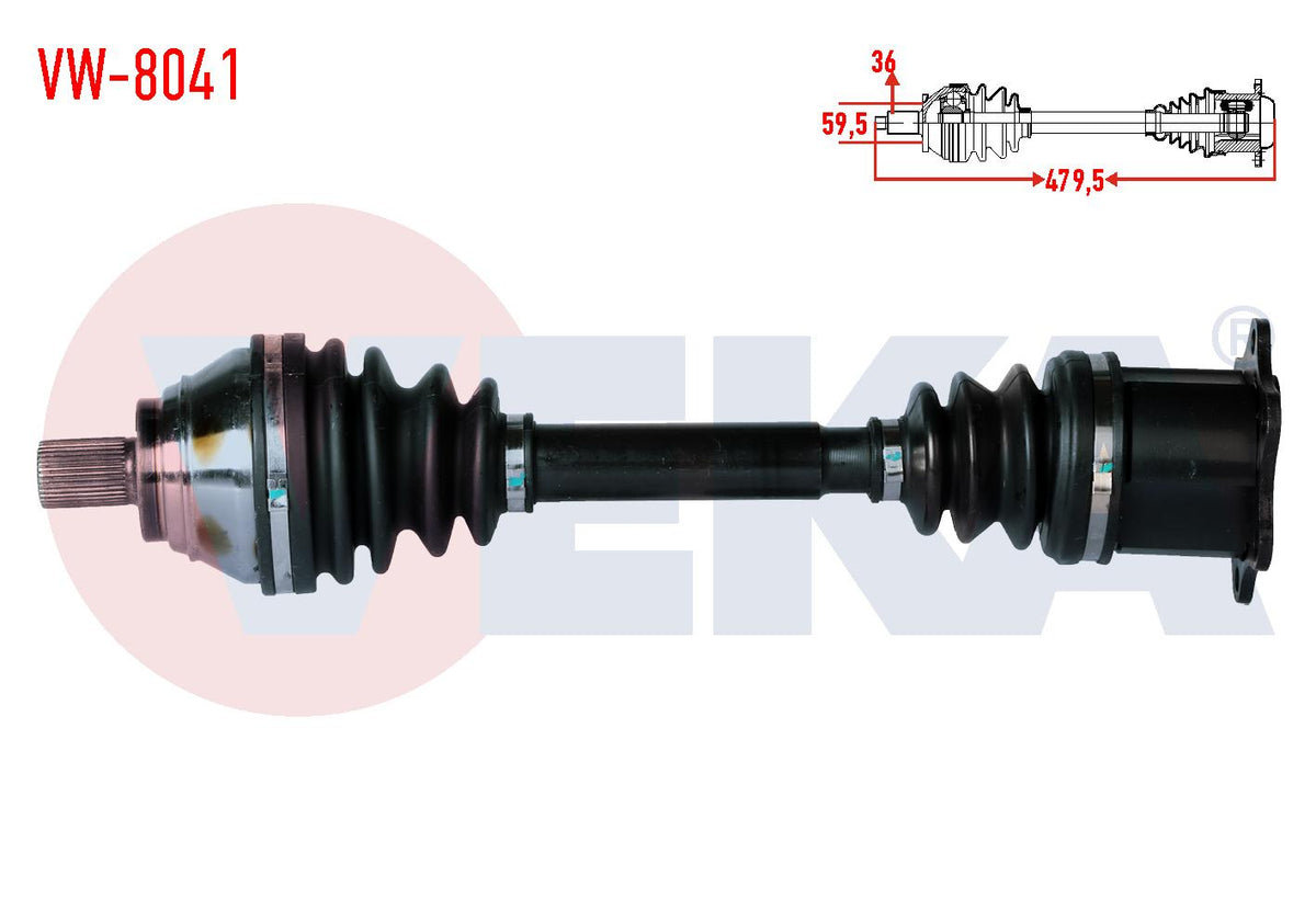 Veka VW-8041 Complete Axle Left Front Length 479,5mm VW Golf VII (5G1) 2.0 TDI A-T DSG 13-/ Passat — Axles, CV Joints & Boots