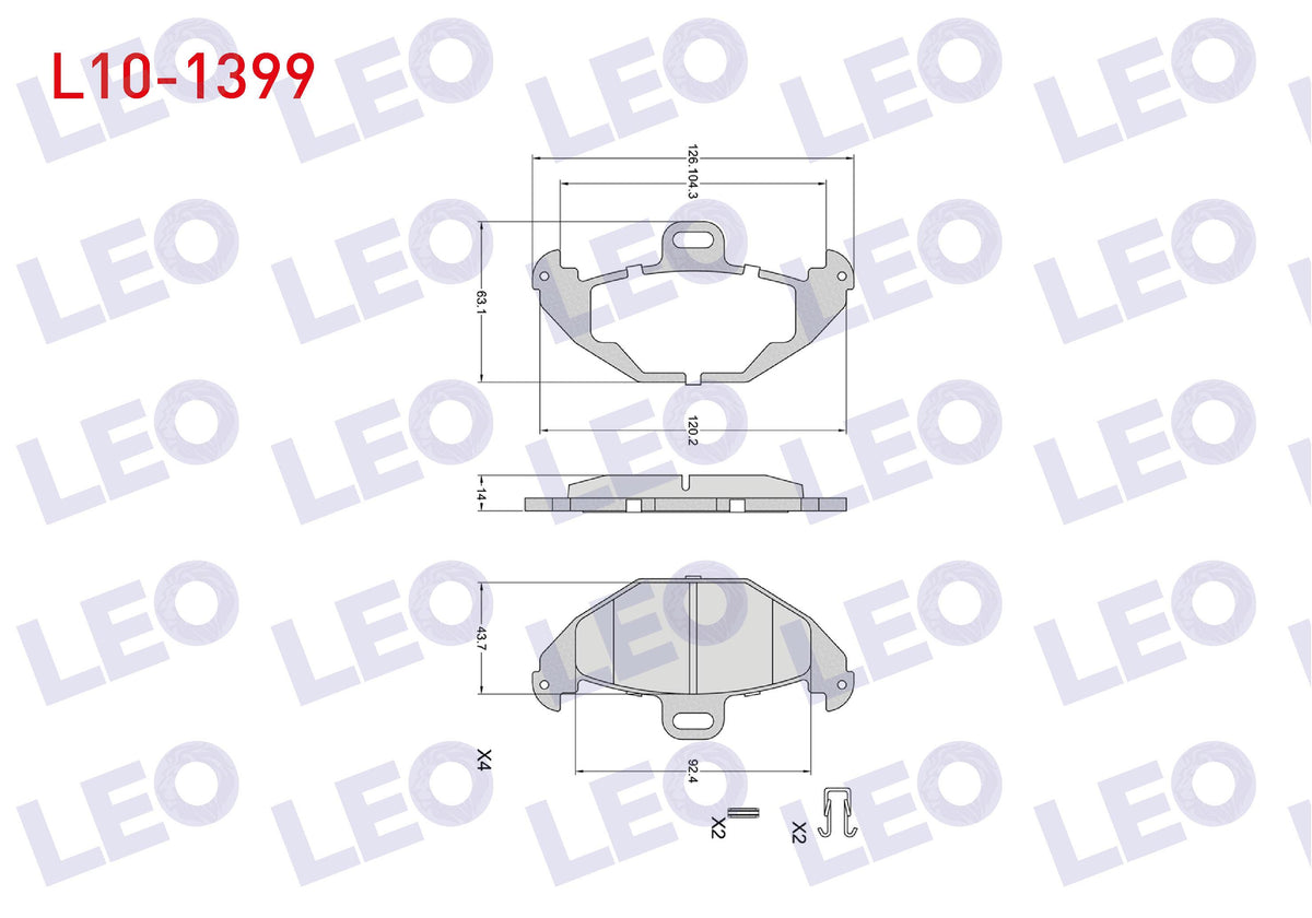 LEO L10-1399 Brake Pad Rear Renault Laguna I (B56,556) 1.9 dCi 1993-2001 / Laguna I (B56,556) 2.2 Dt 1993-2001 — Brake Pads