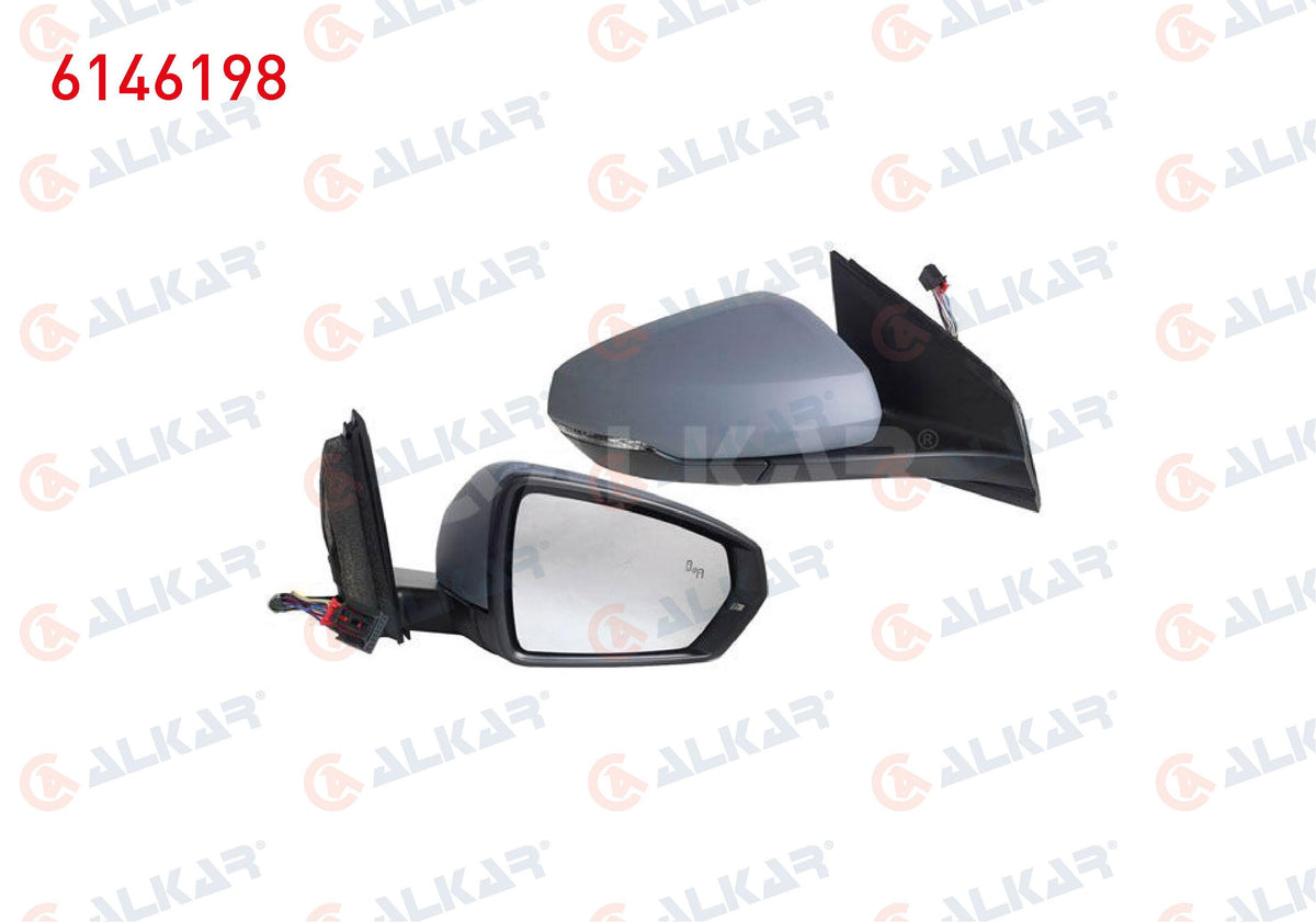 Alkar 6146198 Outer Rear View Mirror Right Electric Heated Primed Automatic Folding with Turn Sig — Tail, Signal & Reflectors