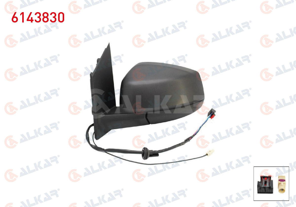 Alkar 6143830 Outer Rear View Mirror Left Electric Heated Antenlı 5 Pin Ford Tourneo Connect 2022-/ Volkswagen Caddy V 2020
