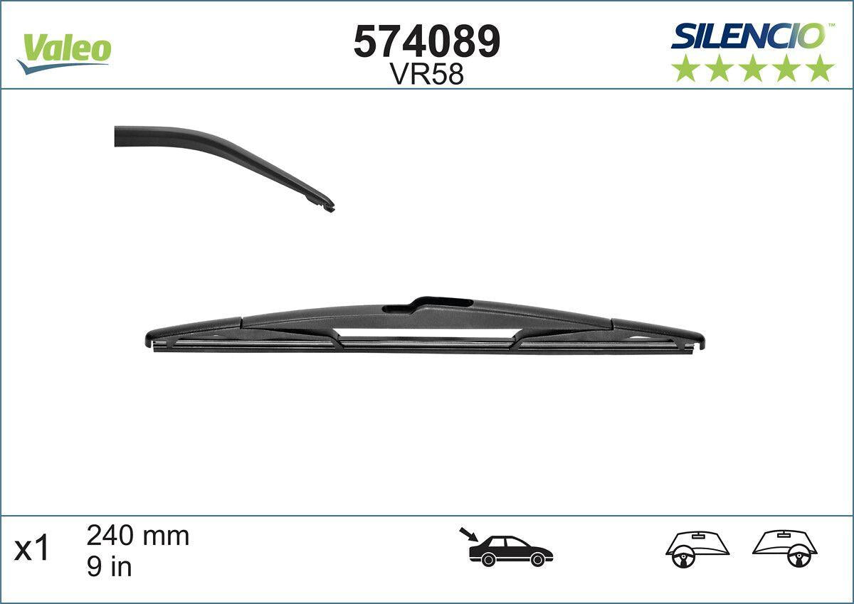 Valeo 574089 Wiper Blade Rear Silencio Vr58 (X1) (240 mm) P308 Sw I (4E_, 4H_), Megane II Estate (Km0 / 1_) — Wipers