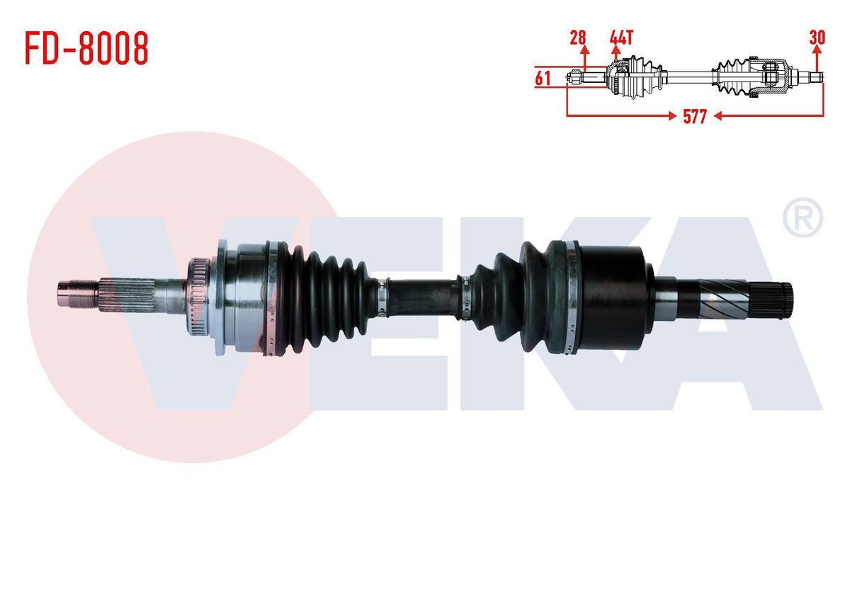 Veka FD-8008 Complete Axle Right Front Ford Ranger (Et) 2.5 TD 4X4 ABS li 44 Outer Length 577mm 2006-2011