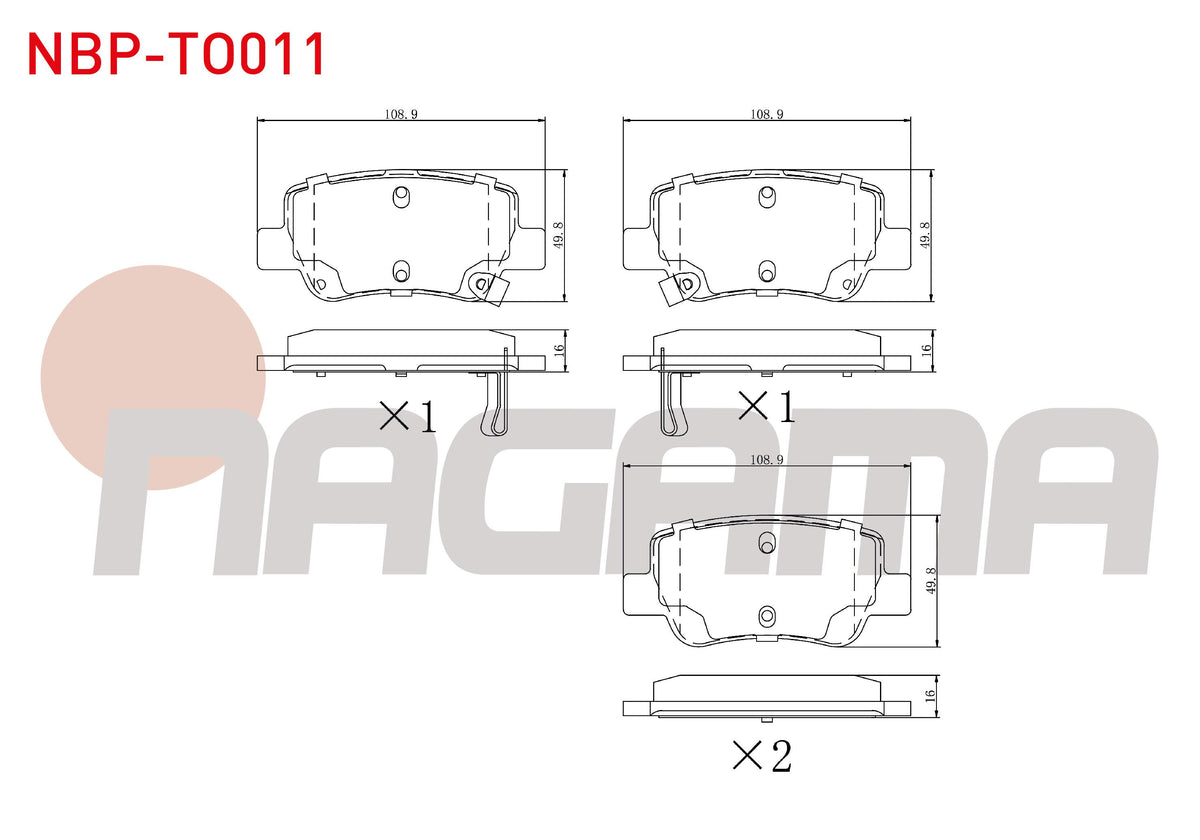 NAGAMA NBP-TO011 Brake Pad Rear with Wear Indicator Toyota Avensis (T27) 1.6i 2009-/ Avensis (T27) 1.8i 2009-/ Avensis (T27) 2.0 D 2009-/ Avensis (T27) 2.0 D-4D 2009