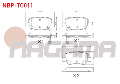 NAGAMA NBP-TO011 Brake Pad Rear with Wear Indicator Toyota Avensis (T27) 1.6i 2009-/ Avensis (T27) 1.8i 2009-/ Avensis (T27) 2.0 D 2009-/ Avensis (T27) 2.0 D-4D 2009