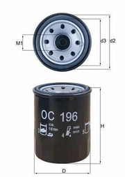 MAHLE OC196 oil filter, Technical specifications of MAHLE OC196 oil filter MAHLE OC196 Oil Filter - Compatible with 2000 Lancer, Carisma, Colt | 2.2 in x 3.4 in MAHLE OC196 Oil Filter mahle, oil-filter, car-parts, mechanics, vehicle-maintenance, 2000-lancer, carisma, colt, automotive, ai-generated
