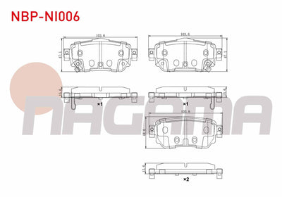NAGAMA NBP-NI006 Brake Pad Rear with Wear Indicator Nissan Qashqai 1.5 dCi 2014-/ Qashqai 1.2 2014-/ Qashqai 1.6 dCi 2014-/ X-Trail 1.6 dCi 2014-/ Renault Kadjar 1.5 dCi 2015-/ Kadjar 1.2 2015-/ Kadjar