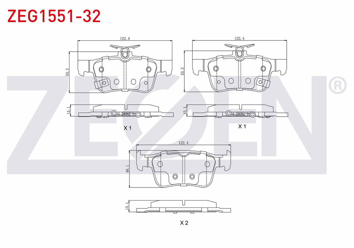 Zegen ZEG1551-32 Brake Pad Rear with Wear Indicator Honda Civic X (Fc) 1.6i 2016-/ Civic X (Fc) 1.5 Rs 2016