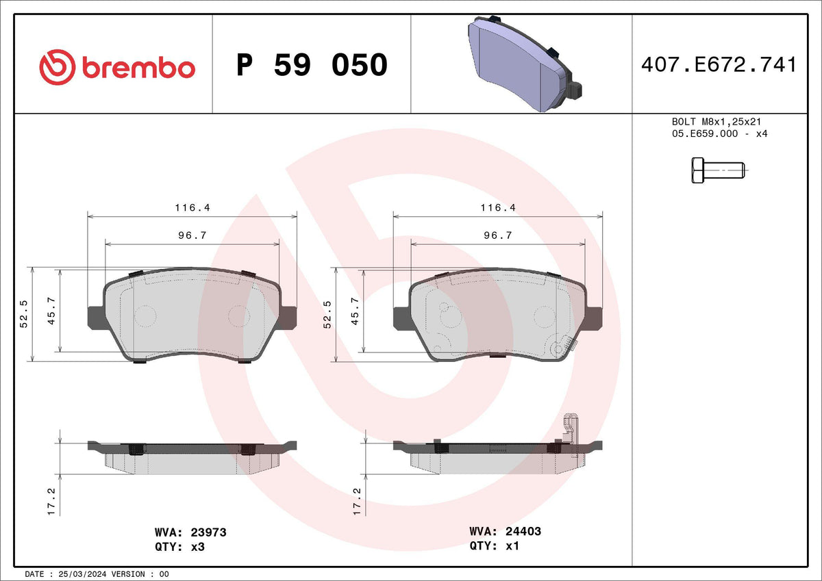 Brembo P59050 Brake Pad Front Suzuki Swift 04-10 Splash 08-11 Opel Agila 08-/ — Brake Pads
