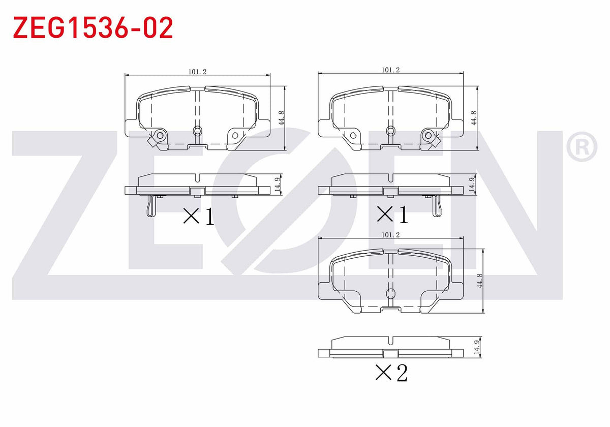 Zegen ZEG1536-02 Brake Pad Rear with Wear Indicator Mitsubishi Asx (Ga,W) 1.6 2010-/ 1.8 2010-/ Outlander III (Ggw,Gfw) 2.0 2012-/ Citroen C4 AirCross 1.6 HDi 2012-/ Peugeot 4008 1.6 HDi 2012-/ Mazda 6
