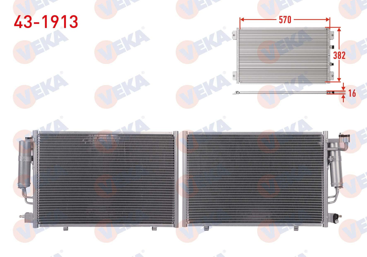 Veka 43-1913 A/C Condenser Ford Fiesta VI 1.4 TDCi A-T / M-T 2008-2012 — Condensers & Evaporators