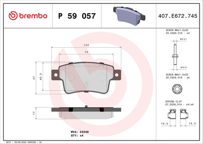 Brembo P59057 Brake Pad Rear Low-Met Opel — Brake Pads